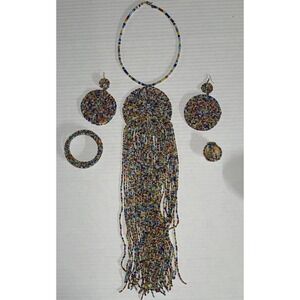Handmade Beaded Multi-Color Necklace, Bracelet, Earrings And Ring